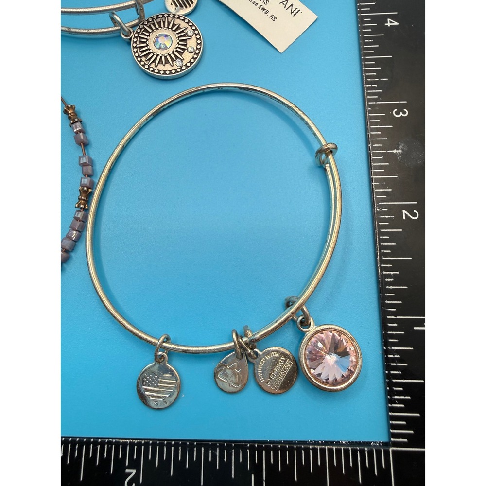Alex and Ani Bangle Bracelet Set Midnight Sun Pink Crystal Purple Beaded 3pc - Picture 3 of 6